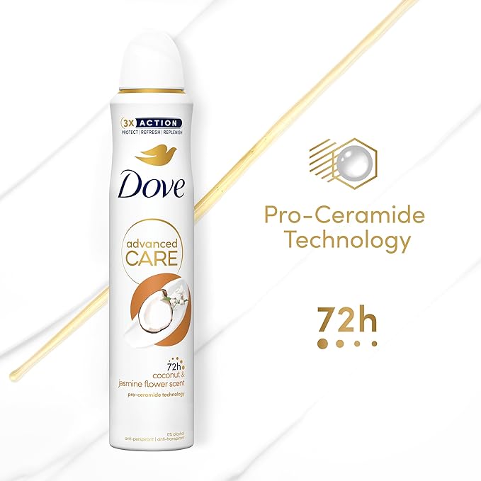 Dove Advanced Care Coconut & Jasmine Flower Scent Women's Antiperspirant Deodorant Body Spray with Pro-Ceramide technology for 72 hours of protection 200 ml