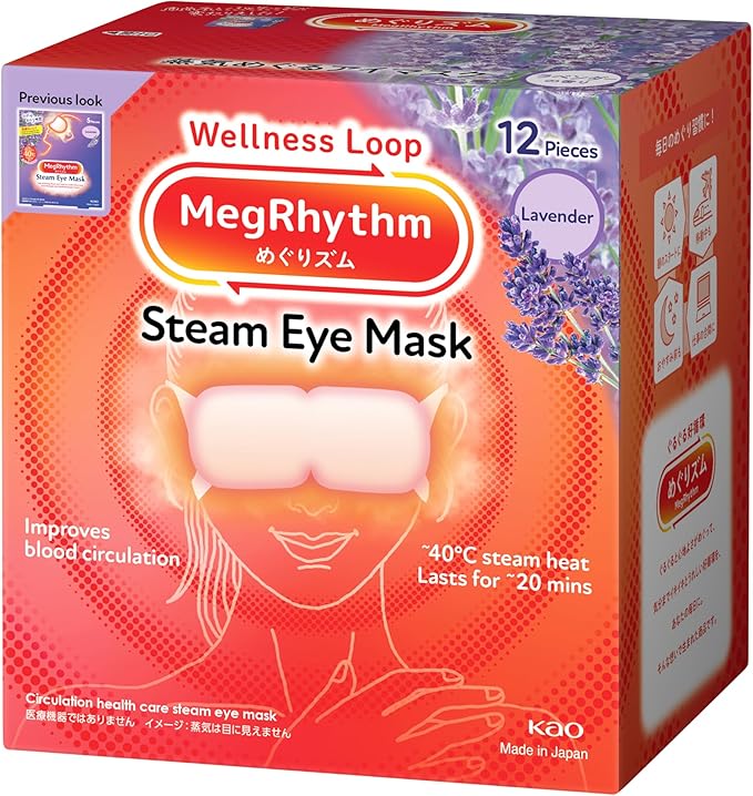 Latest Version Kao MEGURISM Health Care Steam Warm Eye Mask,Made in Japan,Lavender 12 Sheets